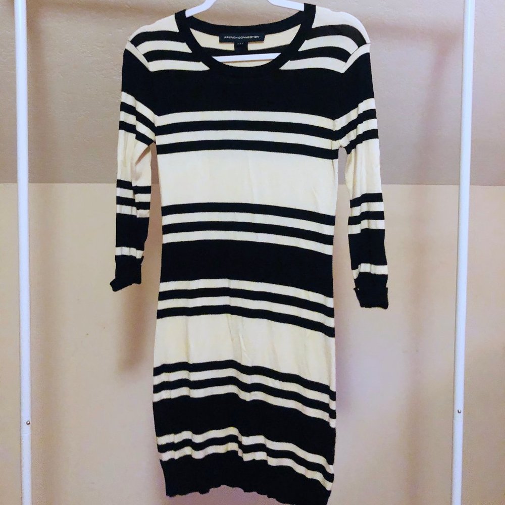 Striped French Connection Long-Sleeved Dress